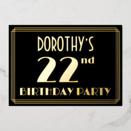 22. Geburtstagsparty: Art Deco Look "22", w/ Name Folieneinladung