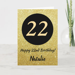 22. Happy Birthday Black and Gold Glitzer Card Karte