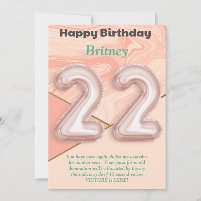 22-jährige Mädchen Happy Birthday Card (Vorderseite)