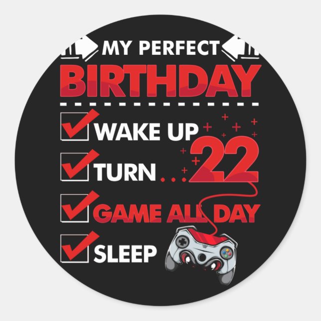 22-jähriger Gamer Boy 22. Perfect Birthday Gaming Runder Aufkleber (Vorderseite)