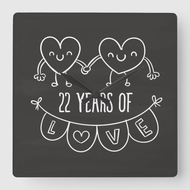 22. Jubiläum Geschenk Chalk Herz Quadratische Wanduhr (Vorderseite)