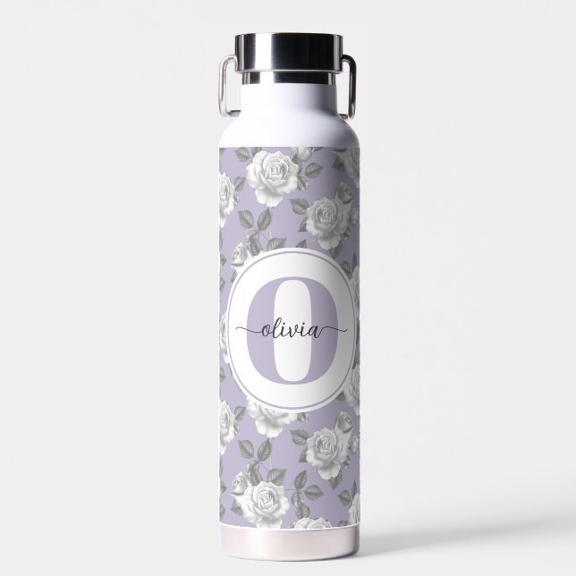 22 oz. Rose Garden Monogram Lavendel Wasserflasche Trinkflasche (Vorne)
