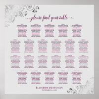 22 Tabelle Lacy Cassis & Gray Wedding Seating Char