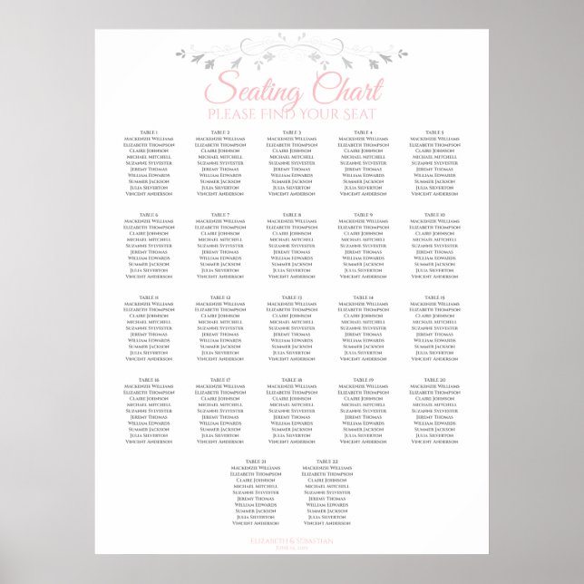 22 Tabelle Rosa und Grau Hochzeitskarte Poster (Vorne)