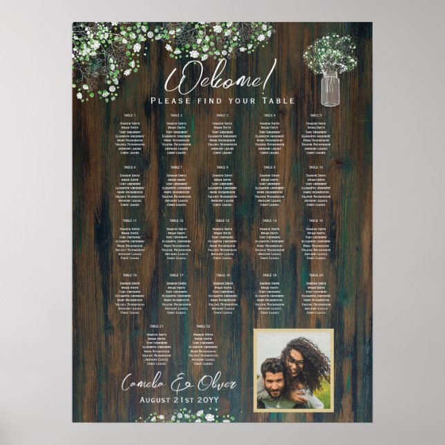 22 Tabelle Rustikales Holz Gypsophila FOTO SITZEND Poster (Vorne)