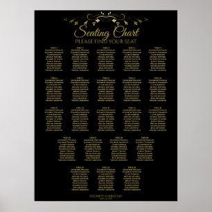 22 Table Simple Gold Black Wedding Seating Chart Poster