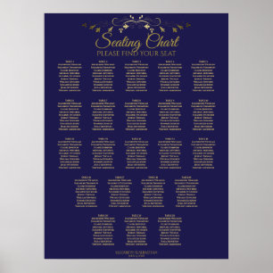 22 Table Simple Gold & Navy Wedding Seating Chart Poster