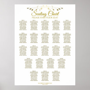 22 Table Simple Gold White Wedding Seating Chart Poster