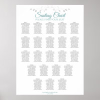 22 Table Simple Teal & White Wedding Seating Chart