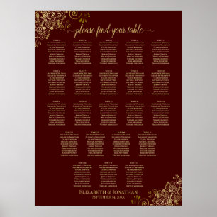 22 Tableau Mariage Places de siège Auburn & Gold L