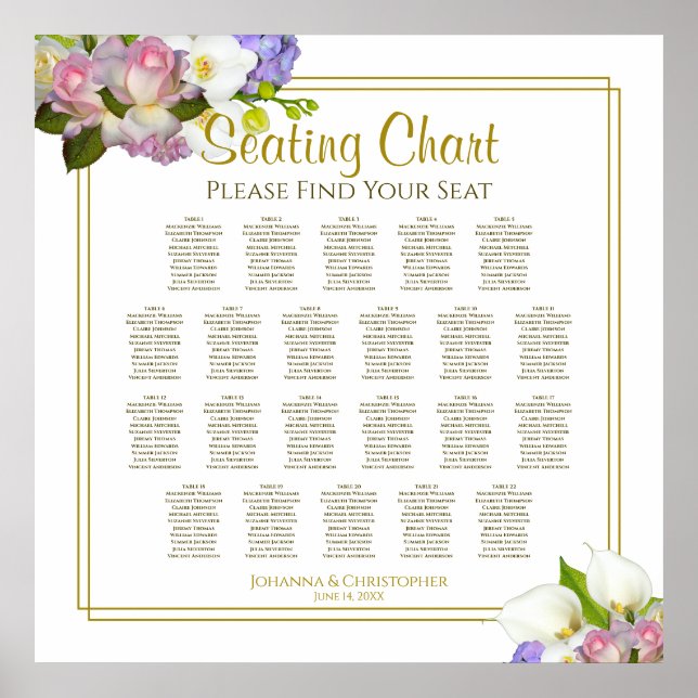 22 Tableau Mariage Platine Or et rose Floral (Devant)