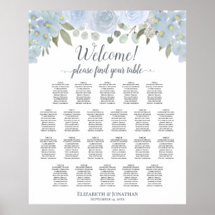 22 Tafelblauer Hochzeitstabelle für Blütenblumen Poster