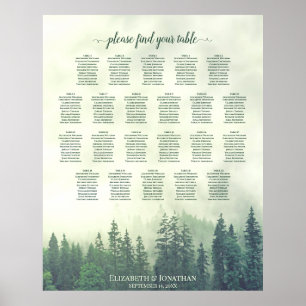 22 Tafelgrün-Kiefernbäume Hochzeitstabelle Poster