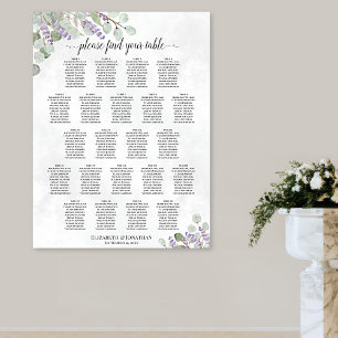 22 Tisch Lavendel Eukalyptus Hochzeits-Sitzplan Poster