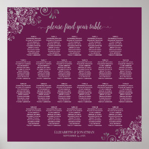 22 Tische Lacy Silber Cassis Hochzeit Sitzordnung Poster