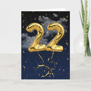 22e Anniversaire Gold Mylar Balloon et carte Confe