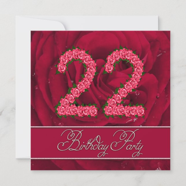 22e anniversaire invitation de fête avec roses (Devant)