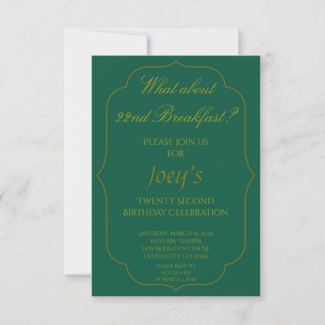 22nd Birthday Breakfast Invitations (Vorderseite)
