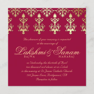 232 Indische Hochzeitseinladung Damast Gold Herbst Einladung