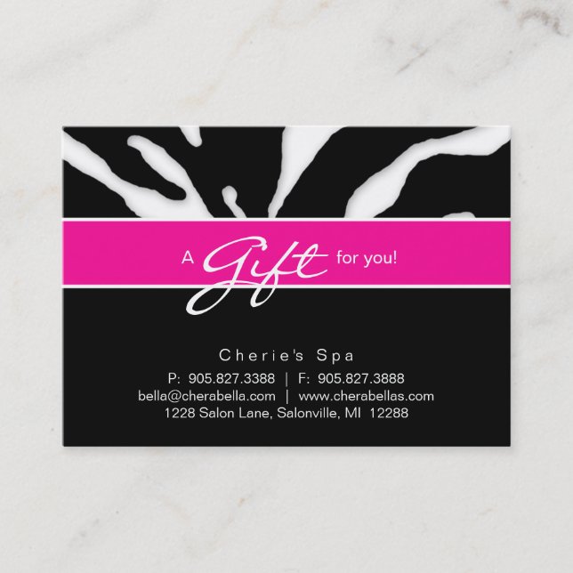 232 Salon-Geschenk-Kartezebra-Tierlippenrosa Rabattkarte (Vorderseite)