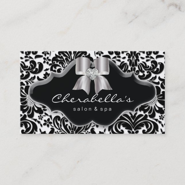 232 Salon Wellness-Center Silberbauch Jewel Damask Visitenkarte (Vorderseite)