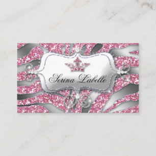 232 Sparkle Juwelry Business Card Zebra Crown Pink Visitenkarte