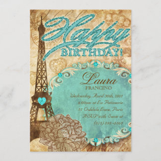 232 Sweet 16 Paris Eiffelturm Vintage Blume Blu Einladung