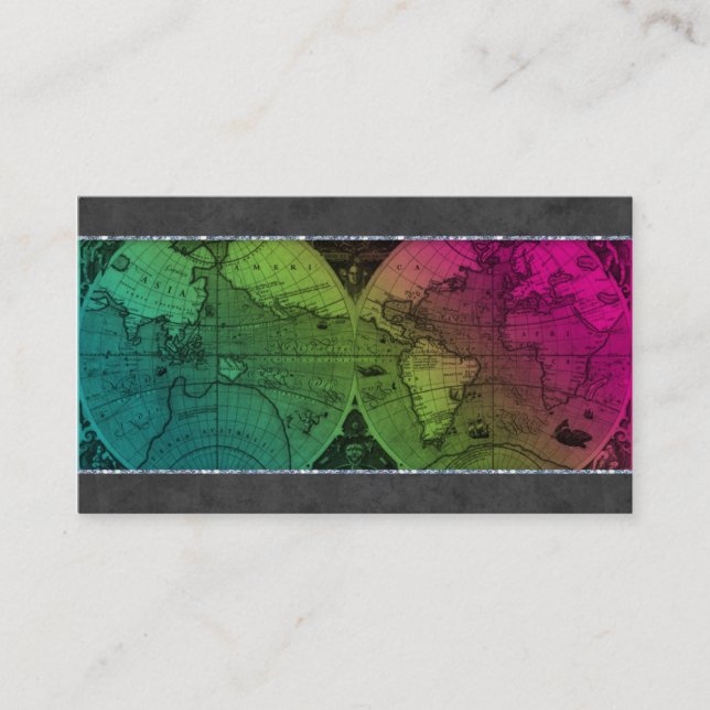 232 Travel Business Card World Map Globe farbenfro Visitenkarte (Vorderseite)