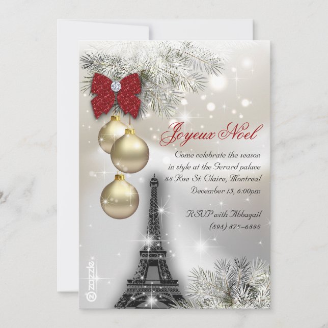 232 Weihnachten Paris-Karte Eiffelturm Schnee Einladung (Vorderseite)