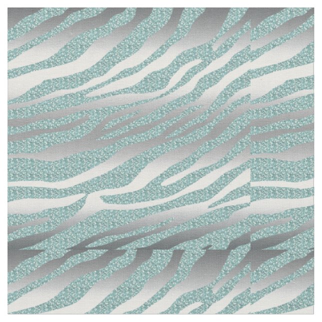 232 Zebra Glitzer Silver Aquamarin Blue Fabric Mus Stoff (Nahaufnahme)