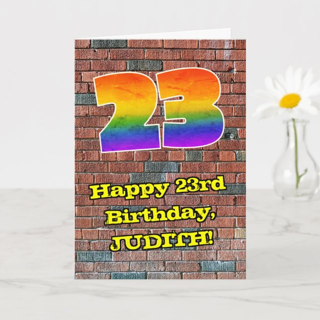 23. Geburtstag: Fun Graffiti-Inspiriert Regenbogen Karte (Kleine Pflanze)