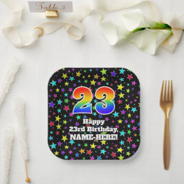 23. Geburtstag: Fun Stars Muster und Regenbogen "2 Pappteller