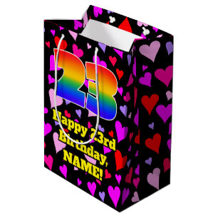 23. Geburtstag: Loving Hearts Pattern, Regenbogen Mittlere Geschenktüte
