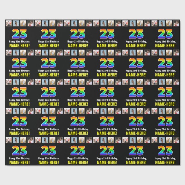 23. Geburtstag: Regenbogen "23"; benutzerdefiniert Geschenkpapier (Saum)