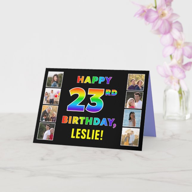 23. Geburtstag: Regenbogentext, benutzerdefinierte Karte (Orchidee)
