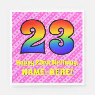 23. Geburtstag: Rosa Streifen und Herz, Regenbogen Serviette