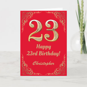 23. Geburtstag Rot und Gold Glitzer Rahmen Karte