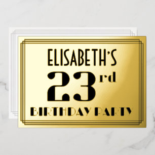 23. Geburtstagsfeier: Art Deco-Look „23“ und Name Folieneinladung