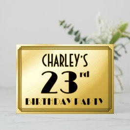 23. Geburtstagsparty — Art Deco Look "23" + Name Folieneinladung
