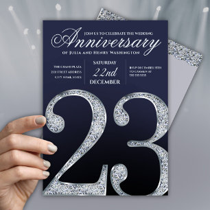 23. Jubiläum Diamant Silber Dunkelblau Jahre Einladung