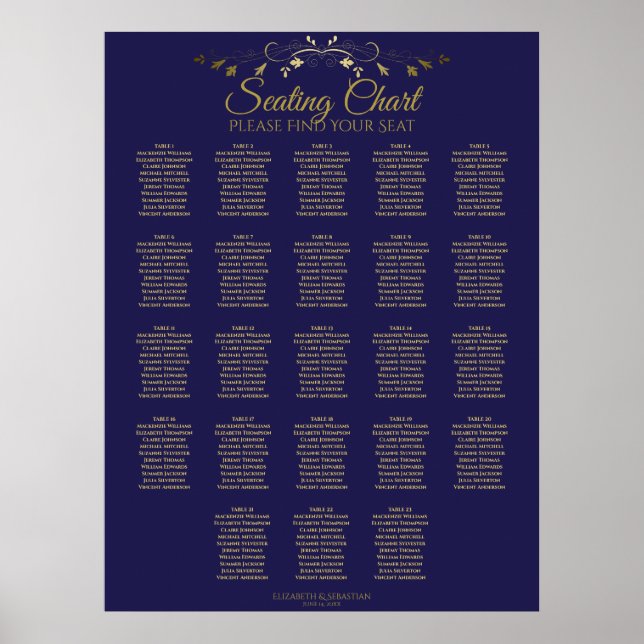 23 Tabelle Gold & Navy elegante Hochzeitskarte Poster (Vorne)