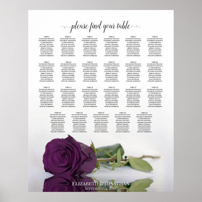 23 Tabelle Plum Lila Rose Hochzeitssortierung Poster (Vorne)