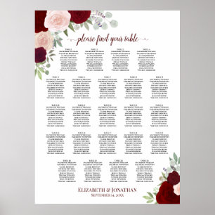 23 Tabelle Rot-Rosa-Blütensitzkarte Poster