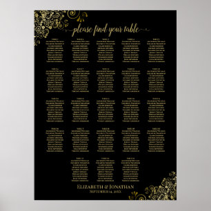 23 Tabelle Schwarz/Gold Frills Hochzeitskarte Poster