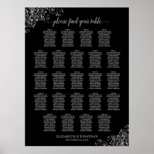 23 Tabelle Silver & Black Wedding Seating Chart Poster
