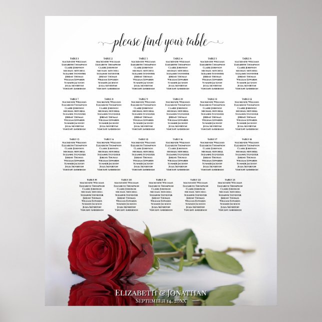 23 Tabelle zur Darstellung der Hochzeitssitzkarte  Poster (Vorne)