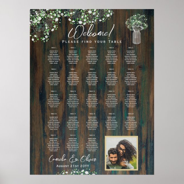 23 Table Rustic Wood Gypsophila PHOTO SEATING Foam Poster (Vorne)
