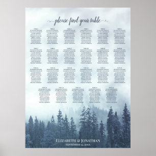 23 Tische Blaue Bergkiefern Hochzeits-Sitzplan Poster
