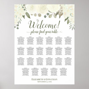 23 Tische Elfenbeinweiß Floral Hochzeits-Sitzplan Poster