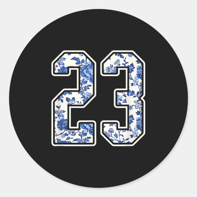 #23 White Blume Number 23 Sports Fan Jersey Style Runder Aufkleber (Vorderseite)